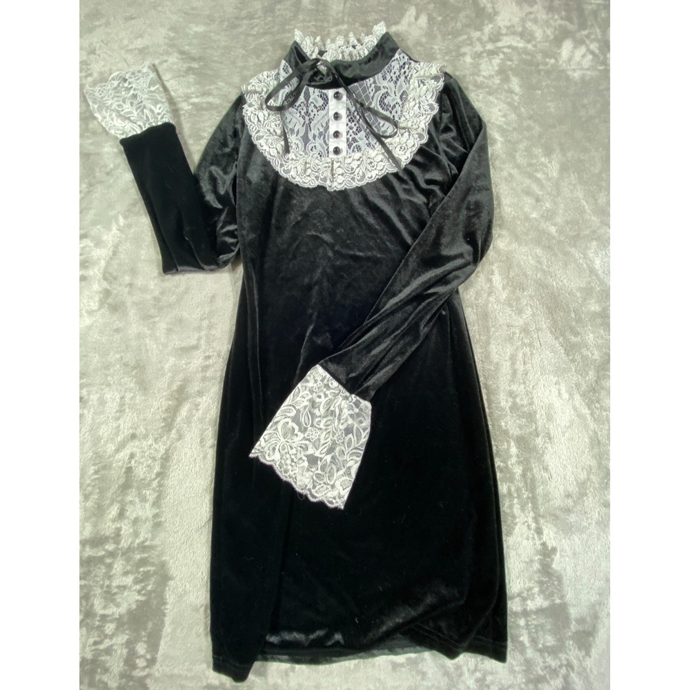 Black Velvet Lace Dress Womens‎ Small Gothic Victorian Cottagecore Dark Academia